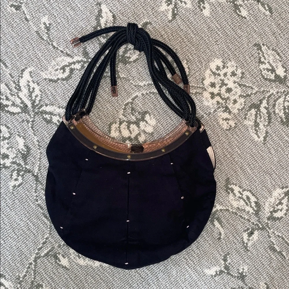 Stella McCartney Black small Hobo Bag with pink acrylic trimming Rope Detail